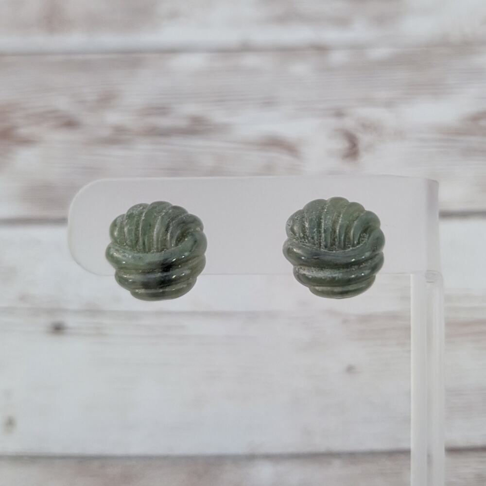 Vintage Avon Clip On Earrings 5/8" Muted Green Knot Design